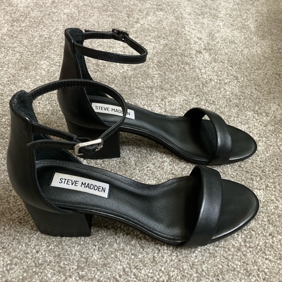 STEVE MADDEN | Irenee Black Leather Heeled Sandal - Size 7 - Picture 3 of 6